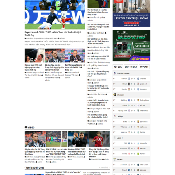 Theme WordPress tin tức thể thao, bóng đá
